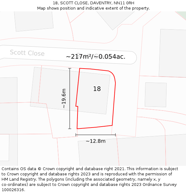 18, SCOTT CLOSE, DAVENTRY, NN11 0RH: Plot and title map