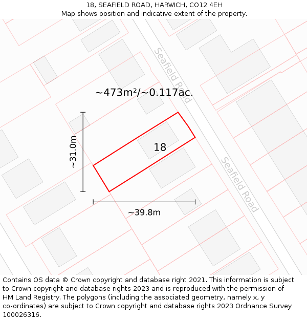18, SEAFIELD ROAD, HARWICH, CO12 4EH: Plot and title map