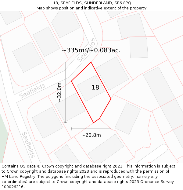 18, SEAFIELDS, SUNDERLAND, SR6 8PQ: Plot and title map
