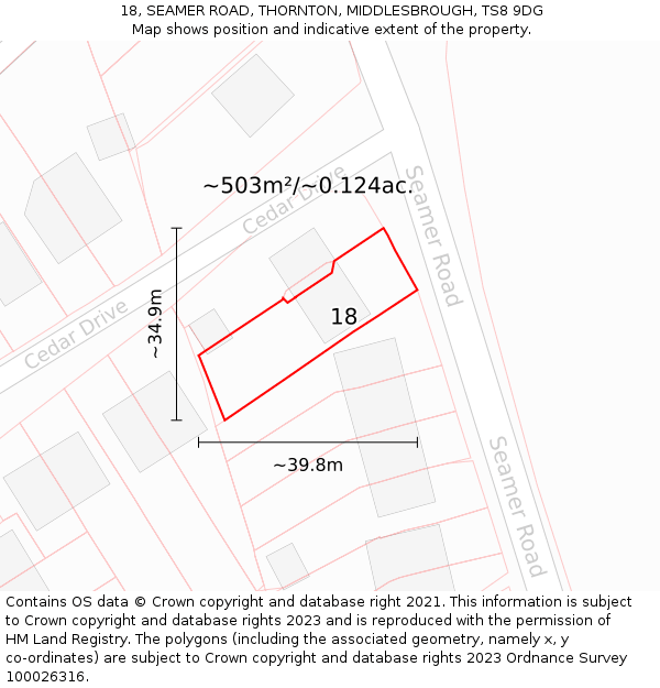 18, SEAMER ROAD, THORNTON, MIDDLESBROUGH, TS8 9DG: Plot and title map