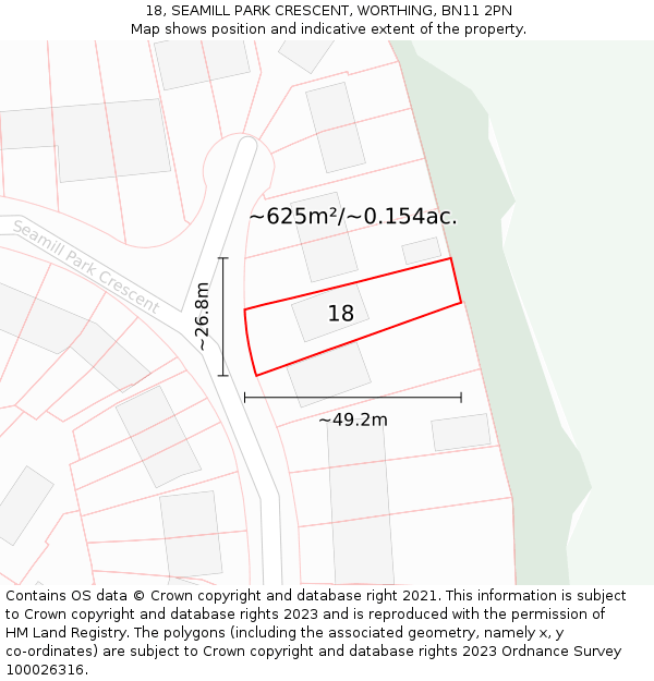 18, SEAMILL PARK CRESCENT, WORTHING, BN11 2PN: Plot and title map