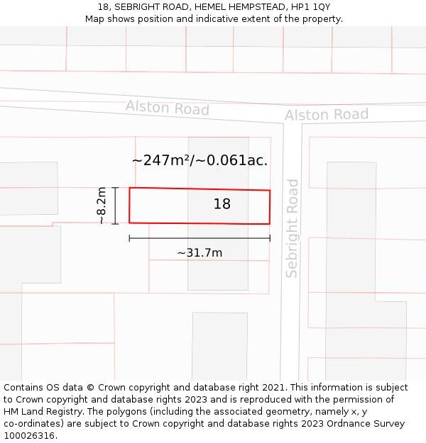 18, SEBRIGHT ROAD, HEMEL HEMPSTEAD, HP1 1QY: Plot and title map