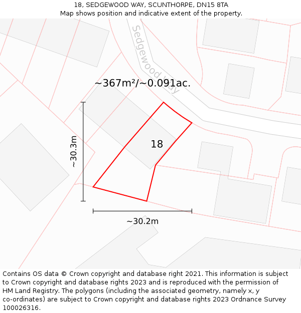 18, SEDGEWOOD WAY, SCUNTHORPE, DN15 8TA: Plot and title map