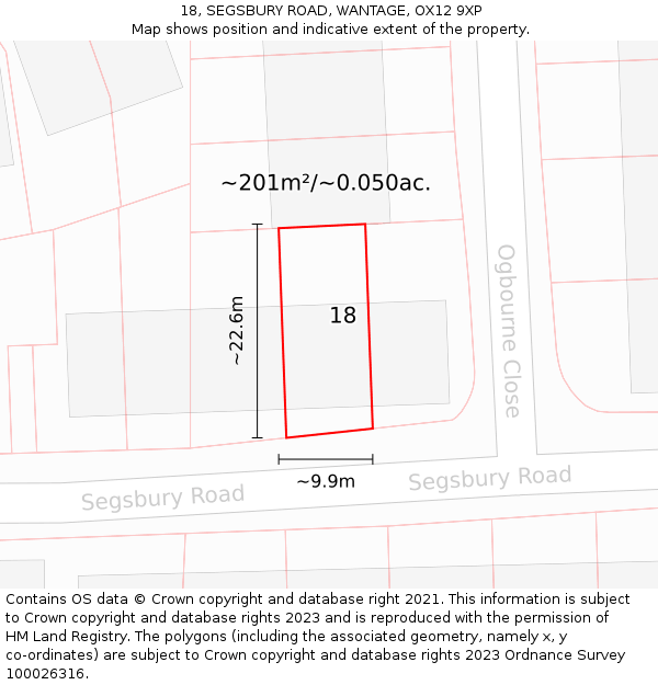 18, SEGSBURY ROAD, WANTAGE, OX12 9XP: Plot and title map