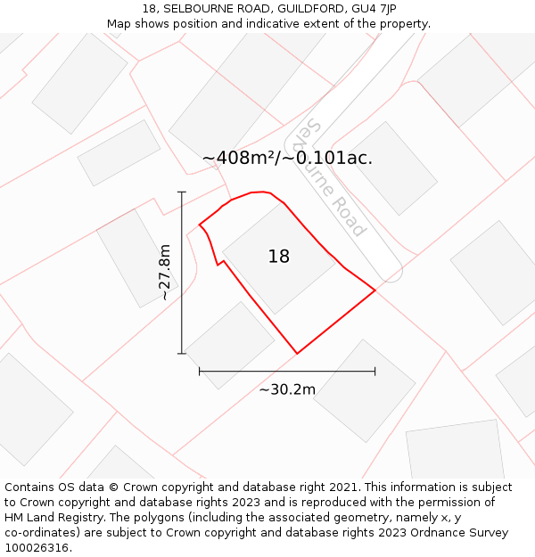 18, SELBOURNE ROAD, GUILDFORD, GU4 7JP: Plot and title map