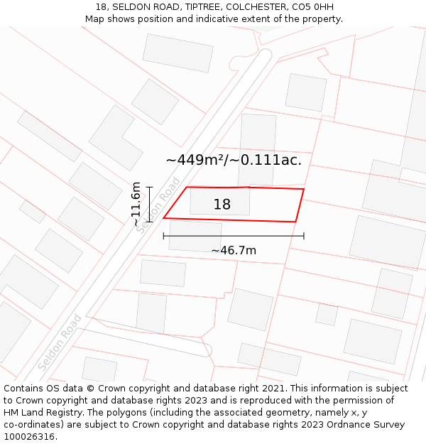 18, SELDON ROAD, TIPTREE, COLCHESTER, CO5 0HH: Plot and title map