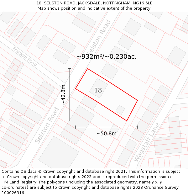 18, SELSTON ROAD, JACKSDALE, NOTTINGHAM, NG16 5LE: Plot and title map