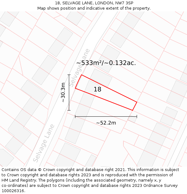 18, SELVAGE LANE, LONDON, NW7 3SP: Plot and title map