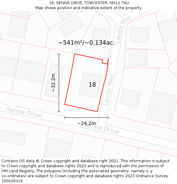 18, SENNA DRIVE, TOWCESTER, NN12 7AU: Plot and title map