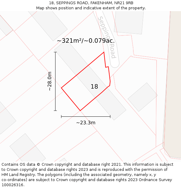 18, SEPPINGS ROAD, FAKENHAM, NR21 9RB: Plot and title map