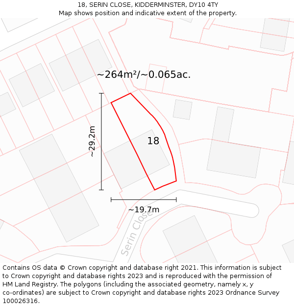 18, SERIN CLOSE, KIDDERMINSTER, DY10 4TY: Plot and title map