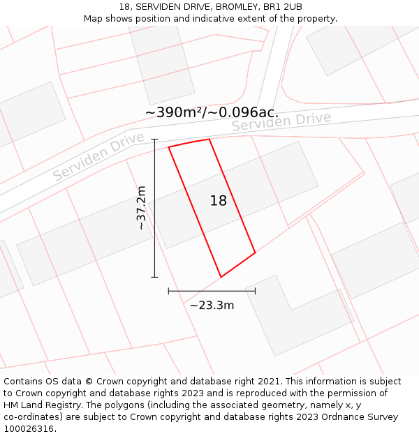 18, SERVIDEN DRIVE, BROMLEY, BR1 2UB: Plot and title map