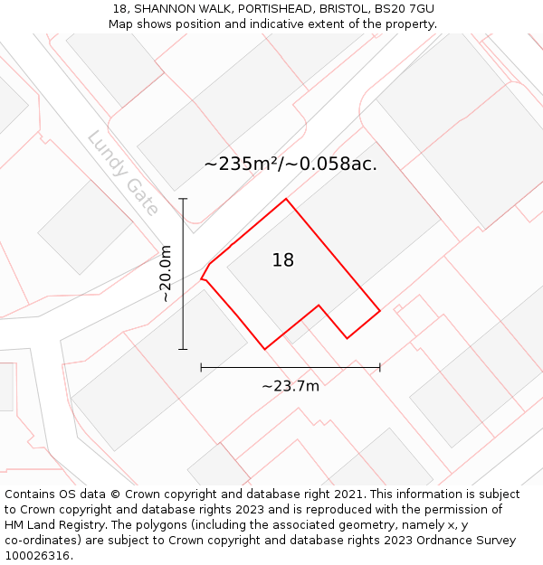 18, SHANNON WALK, PORTISHEAD, BRISTOL, BS20 7GU: Plot and title map