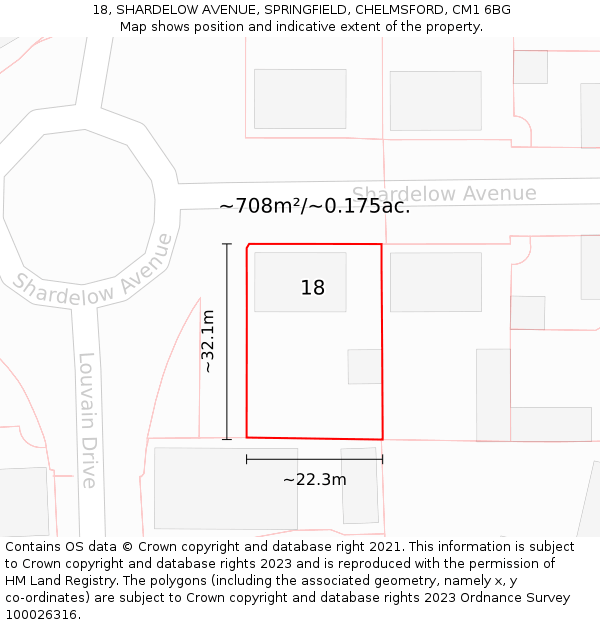 18, SHARDELOW AVENUE, SPRINGFIELD, CHELMSFORD, CM1 6BG: Plot and title map