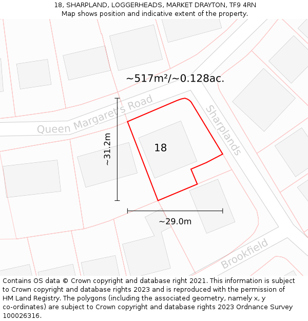 18, SHARPLAND, LOGGERHEADS, MARKET DRAYTON, TF9 4RN: Plot and title map