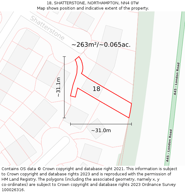 18, SHATTERSTONE, NORTHAMPTON, NN4 0TW: Plot and title map