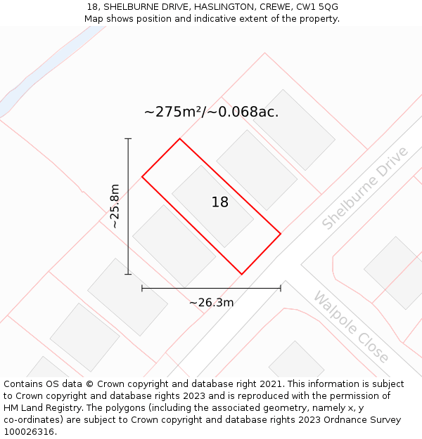 18, SHELBURNE DRIVE, HASLINGTON, CREWE, CW1 5QG: Plot and title map