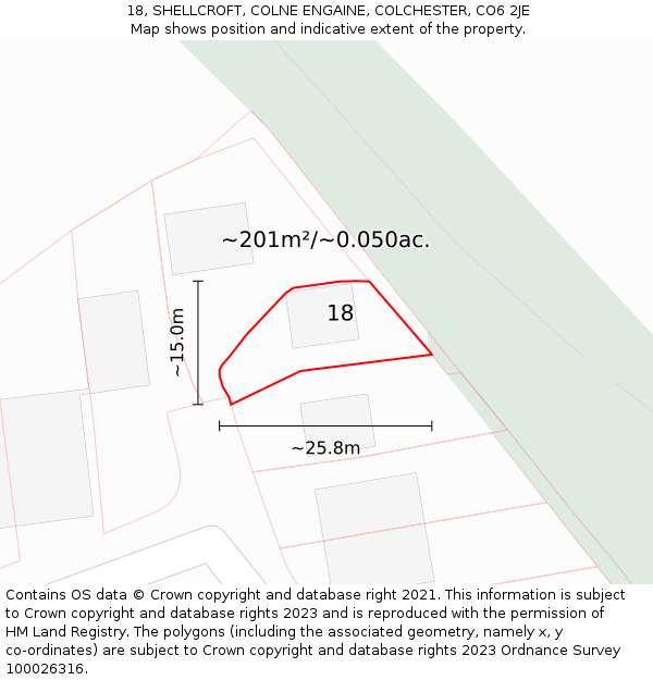 18, SHELLCROFT, COLNE ENGAINE, COLCHESTER, CO6 2JE: Plot and title map