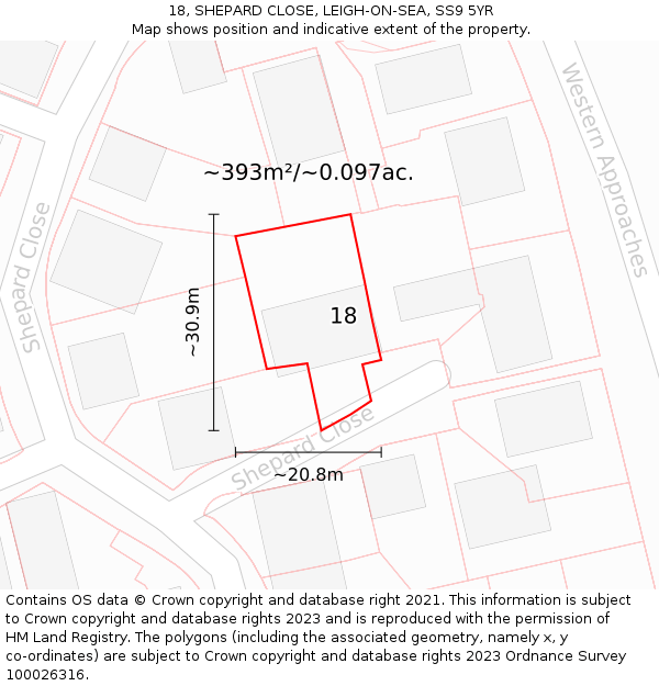 18, SHEPARD CLOSE, LEIGH-ON-SEA, SS9 5YR: Plot and title map