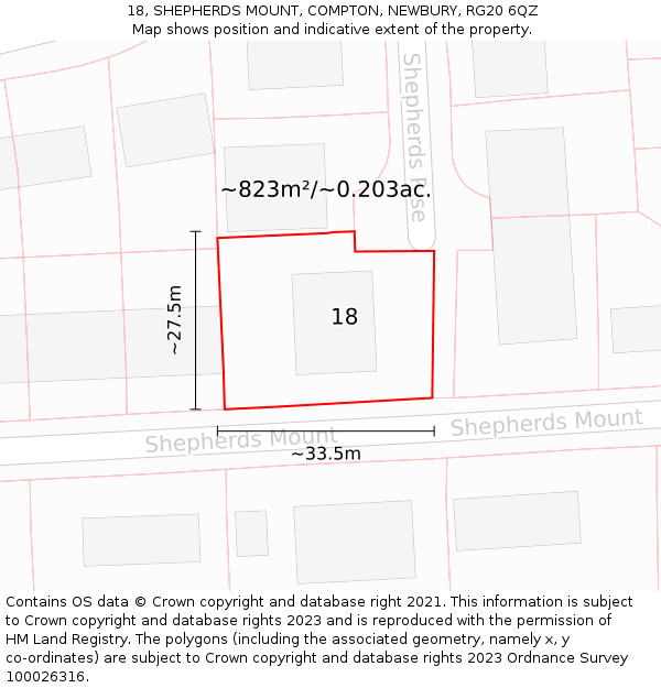 18, SHEPHERDS MOUNT, COMPTON, NEWBURY, RG20 6QZ: Plot and title map