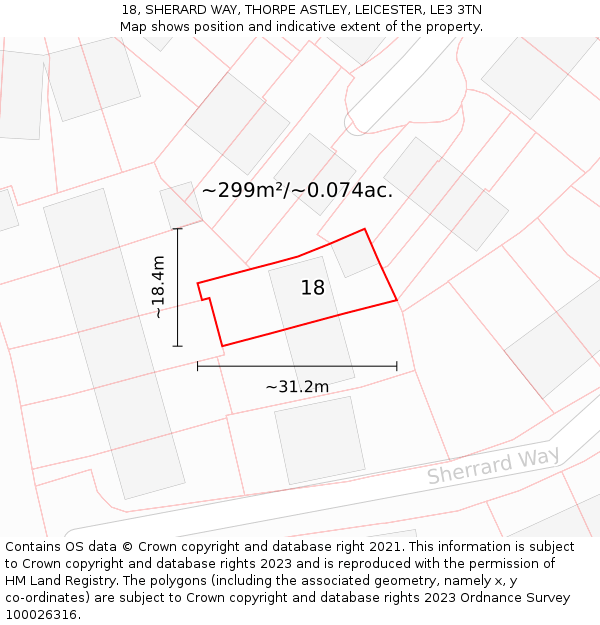 18, SHERARD WAY, THORPE ASTLEY, LEICESTER, LE3 3TN: Plot and title map