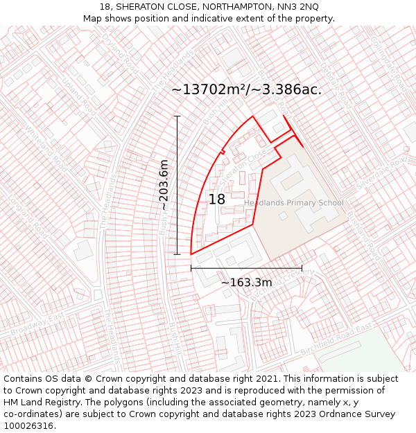 18, SHERATON CLOSE, NORTHAMPTON, NN3 2NQ: Plot and title map
