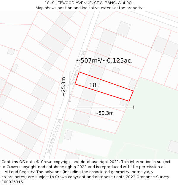18, SHERWOOD AVENUE, ST ALBANS, AL4 9QL: Plot and title map