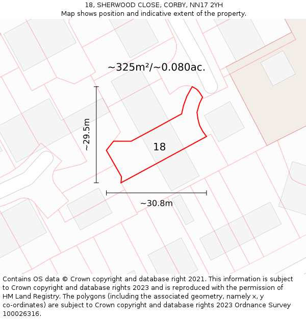 18, SHERWOOD CLOSE, CORBY, NN17 2YH: Plot and title map