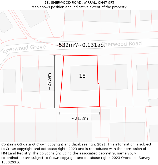 18, SHERWOOD ROAD, WIRRAL, CH47 9RT: Plot and title map