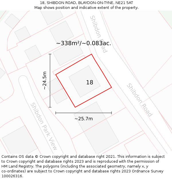 18, SHIBDON ROAD, BLAYDON-ON-TYNE, NE21 5AT: Plot and title map