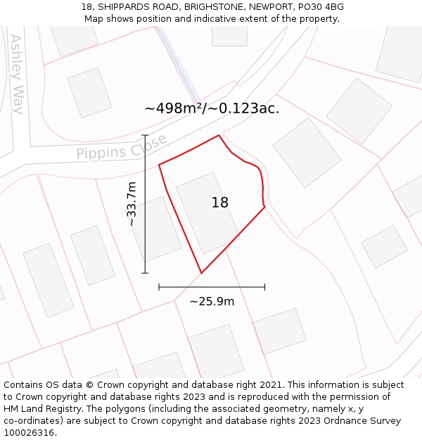 18, SHIPPARDS ROAD, BRIGHSTONE, NEWPORT, PO30 4BG: Plot and title map