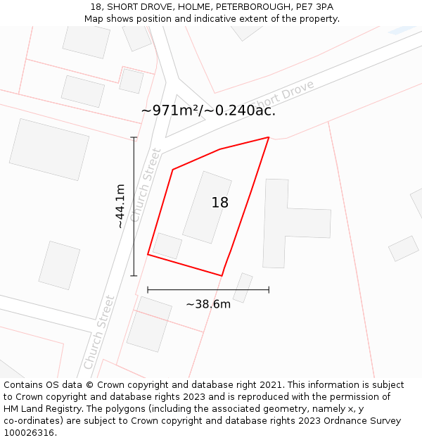 18, SHORT DROVE, HOLME, PETERBOROUGH, PE7 3PA: Plot and title map