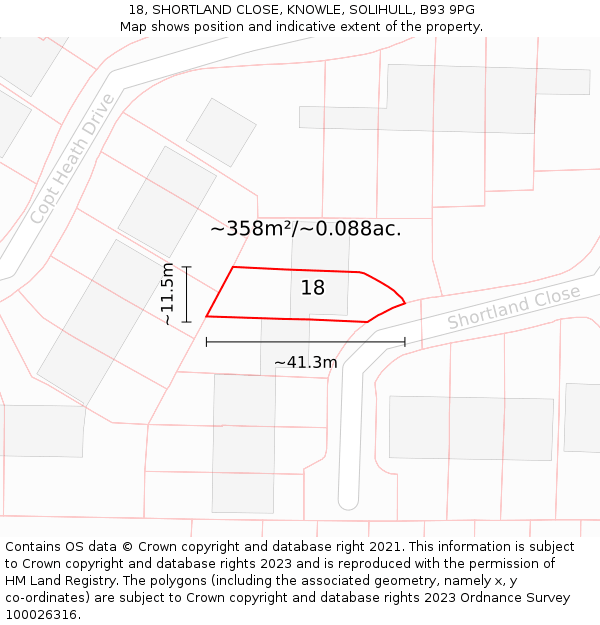 18, SHORTLAND CLOSE, KNOWLE, SOLIHULL, B93 9PG: Plot and title map