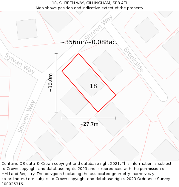 18, SHREEN WAY, GILLINGHAM, SP8 4EL: Plot and title map
