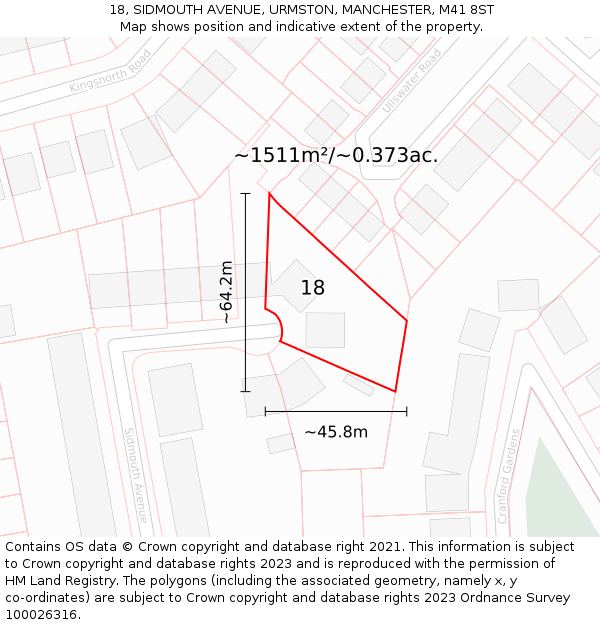 18, SIDMOUTH AVENUE, URMSTON, MANCHESTER, M41 8ST: Plot and title map