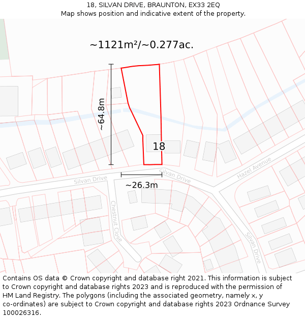 18, SILVAN DRIVE, BRAUNTON, EX33 2EQ: Plot and title map