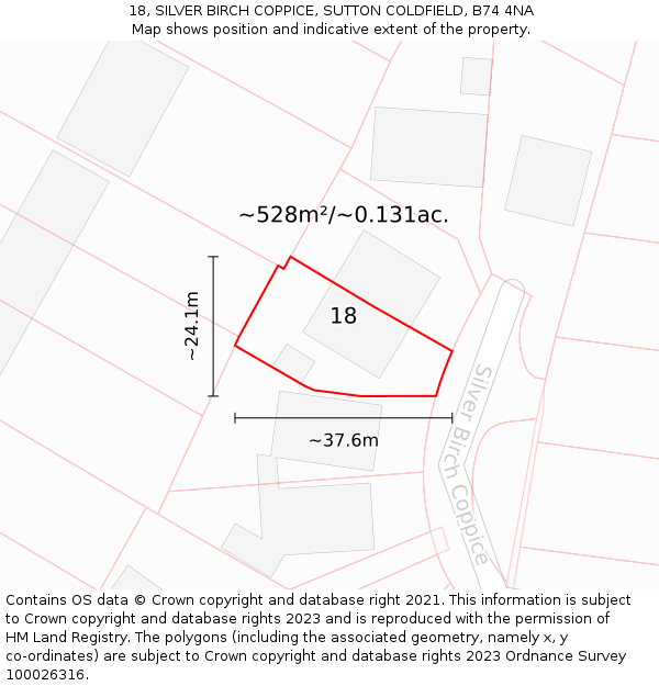 18, SILVER BIRCH COPPICE, SUTTON COLDFIELD, B74 4NA: Plot and title map