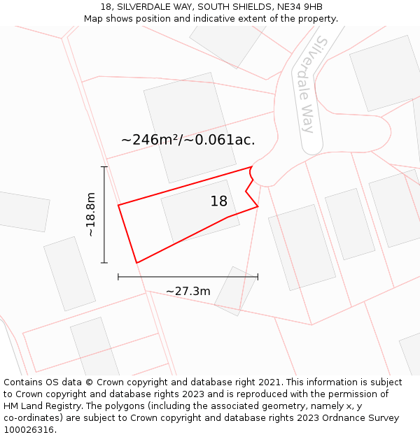 18, SILVERDALE WAY, SOUTH SHIELDS, NE34 9HB: Plot and title map