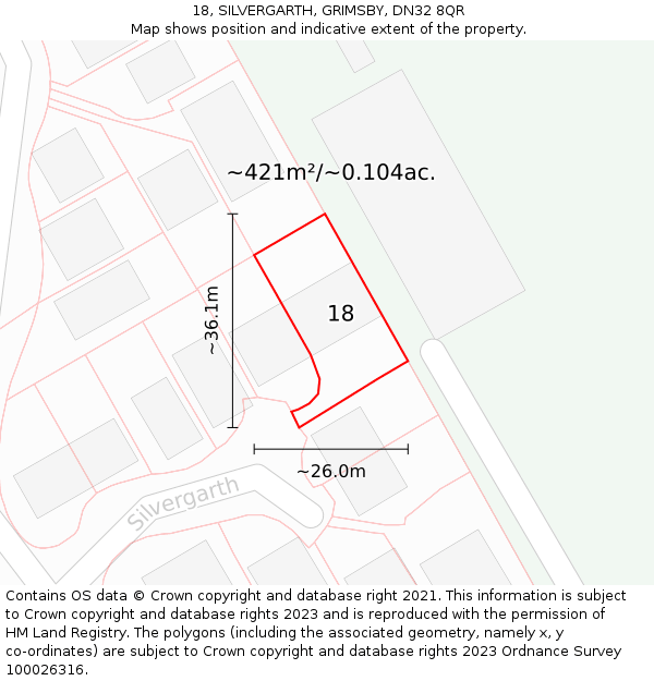 18, SILVERGARTH, GRIMSBY, DN32 8QR: Plot and title map