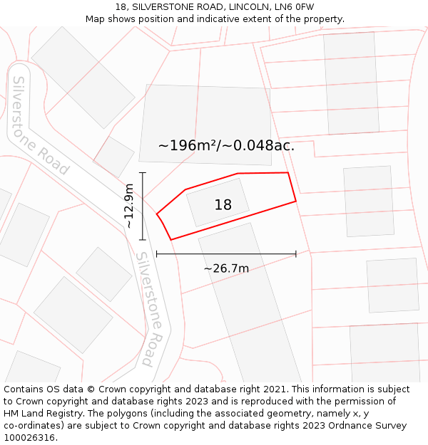 18, SILVERSTONE ROAD, LINCOLN, LN6 0FW: Plot and title map