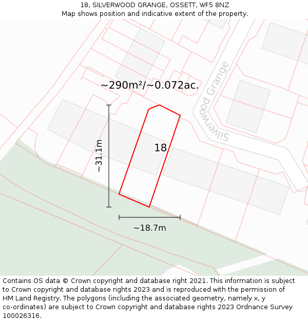 18, SILVERWOOD GRANGE, OSSETT, WF5 8NZ: Plot and title map