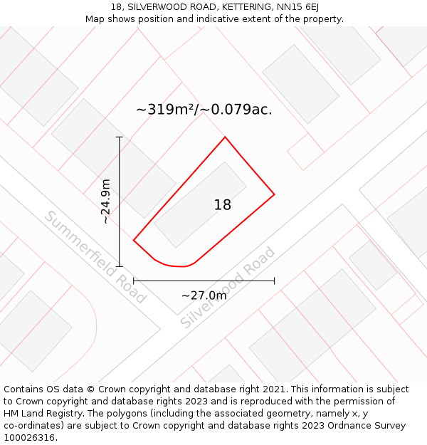 18, SILVERWOOD ROAD, KETTERING, NN15 6EJ: Plot and title map