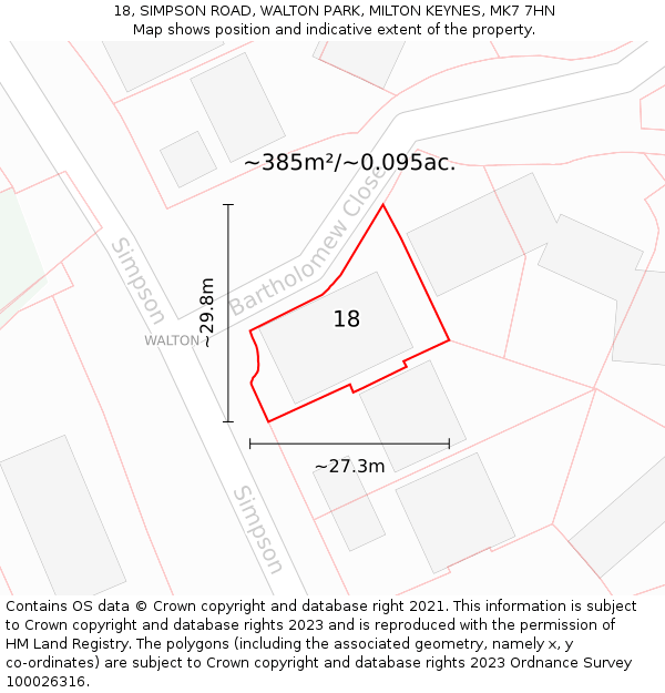18, SIMPSON ROAD, WALTON PARK, MILTON KEYNES, MK7 7HN: Plot and title map