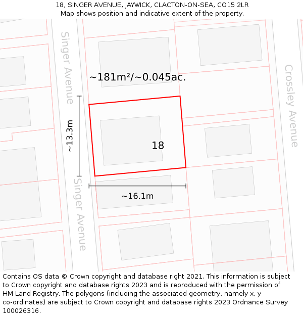 18, SINGER AVENUE, JAYWICK, CLACTON-ON-SEA, CO15 2LR: Plot and title map