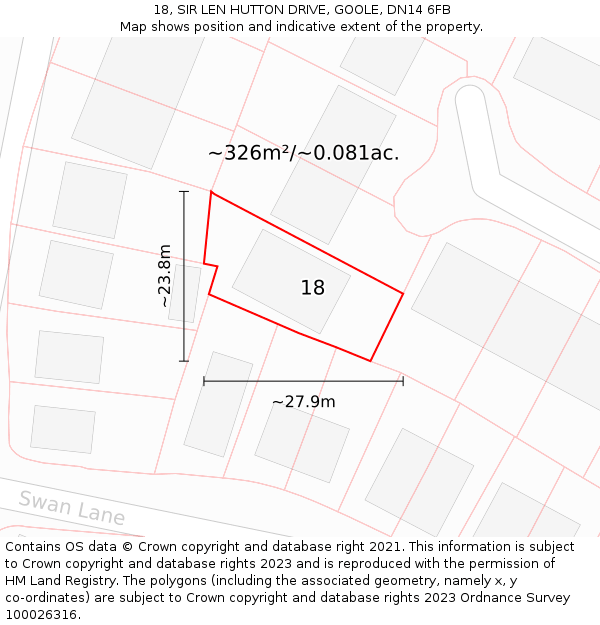 18, SIR LEN HUTTON DRIVE, GOOLE, DN14 6FB: Plot and title map