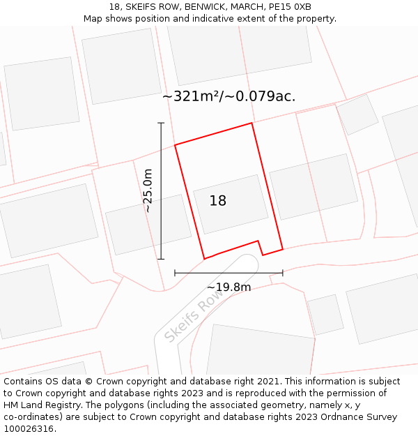18, SKEIFS ROW, BENWICK, MARCH, PE15 0XB: Plot and title map