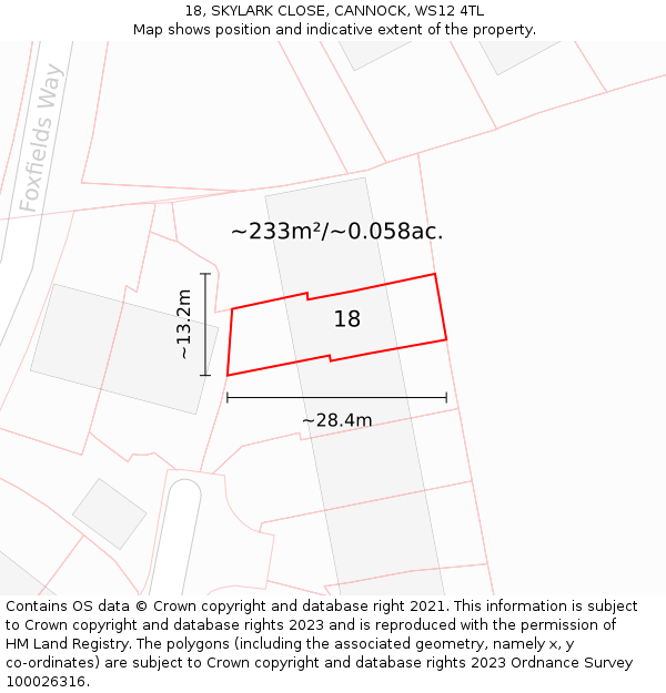 18, SKYLARK CLOSE, CANNOCK, WS12 4TL: Plot and title map