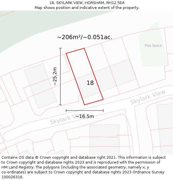 18, SKYLARK VIEW, HORSHAM, RH12 5EA: Plot and title map