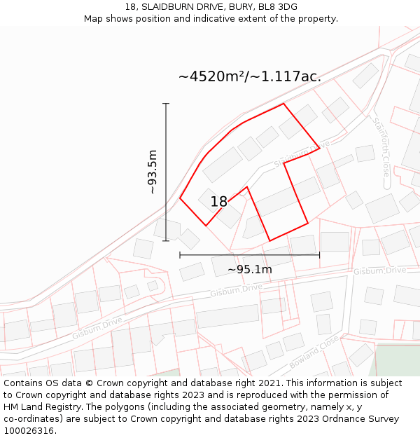 18, SLAIDBURN DRIVE, BURY, BL8 3DG: Plot and title map