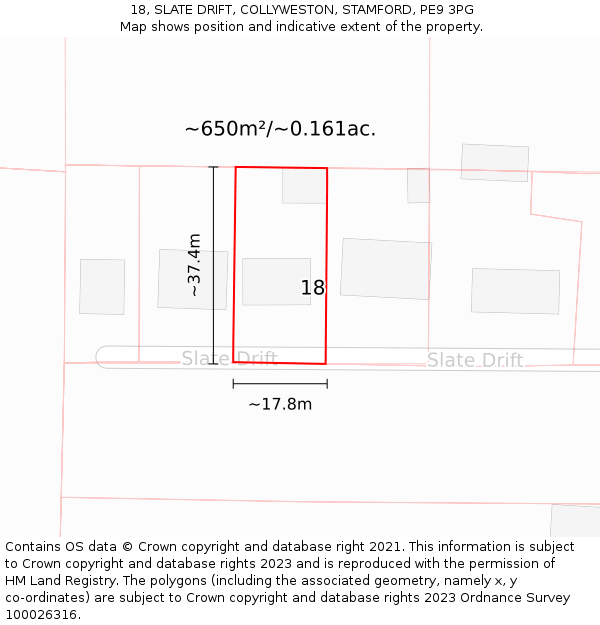 18, SLATE DRIFT, COLLYWESTON, STAMFORD, PE9 3PG: Plot and title map